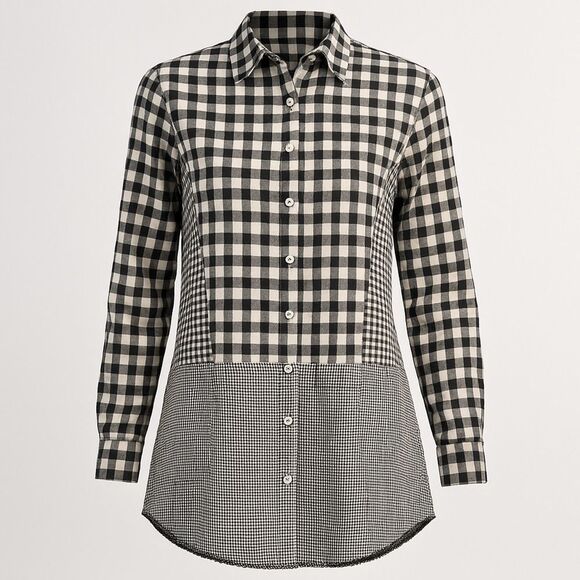 POL BOHO Oversized Small Black and White Checked Gingham Dress Frayed Hem - Picture 2 of 16